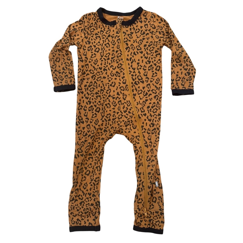 Kyte Baby Leopard Bamboo Zipper Romper Sleeper 12-18 Mos tan Black Animal safari